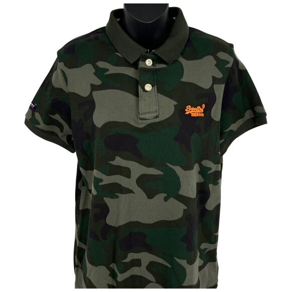 Superdry SIze Medium Men Classic Camo Pique Polo Shirt Collar Short Sleeve Green - Picture 2 of 8